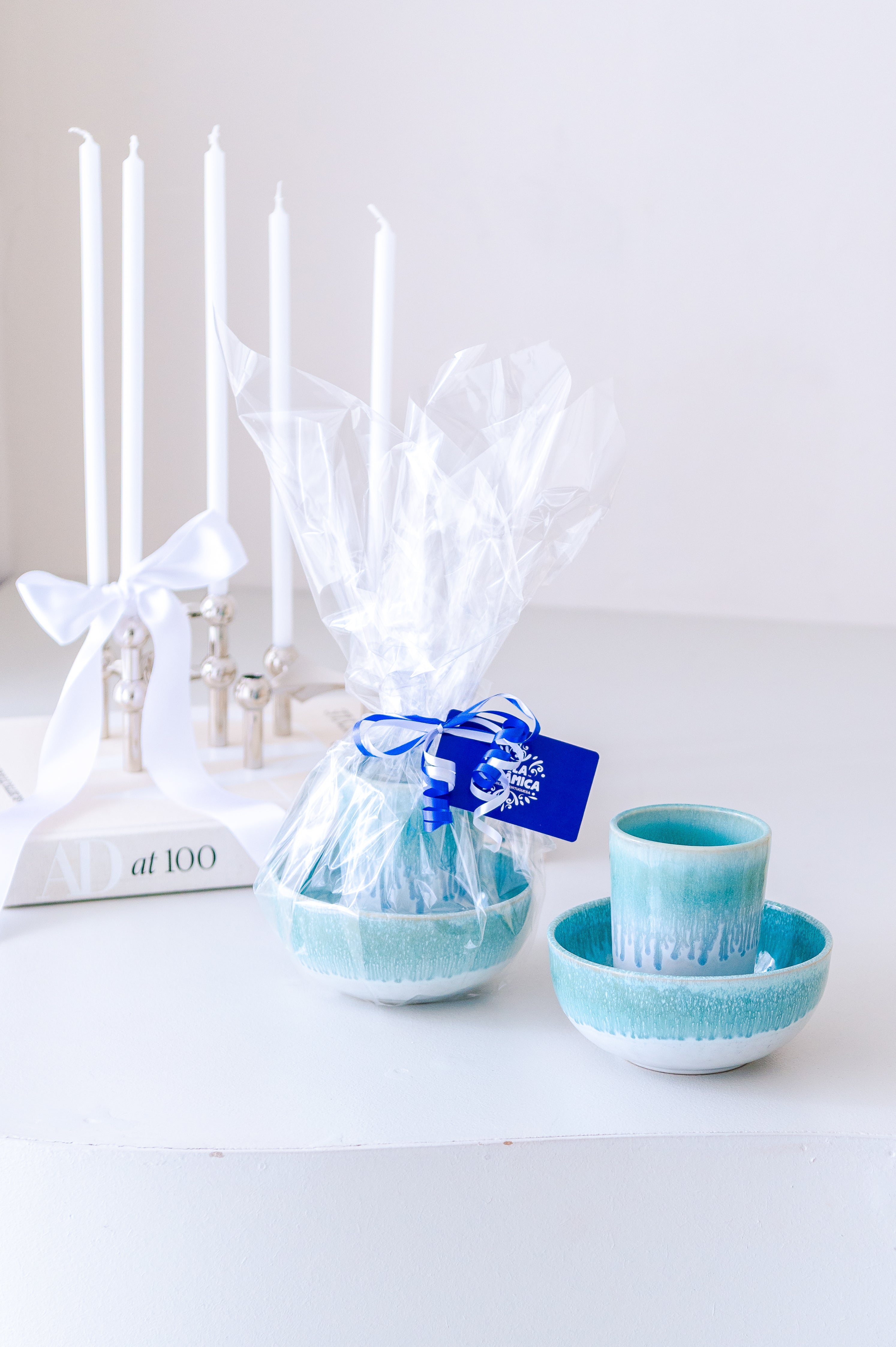 2er Geschenkset blau Amadora Becher + Müslischale