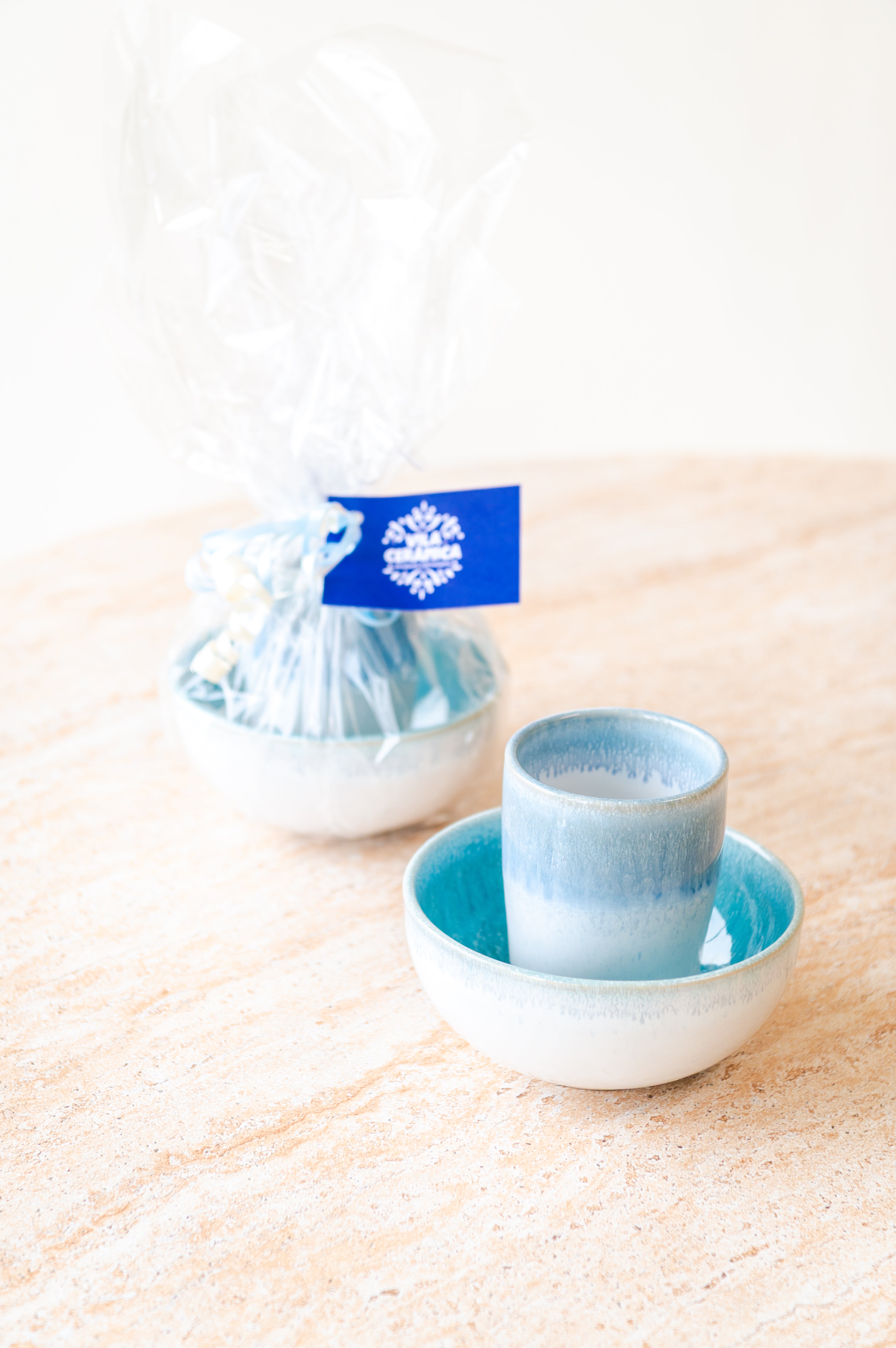 Geschenkset Müsli+Becher weiß/blau